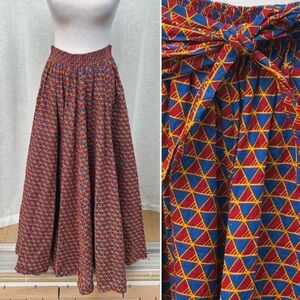 African cotton Blue Red Yellow geometrical maxi one size skirt